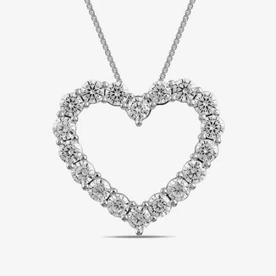 Fine Jewelry Womens 2 Ct. Lab Grown White Diamond 10k White Gold Heart 18 Inch Pendant Necklace