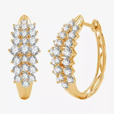 Fine Jewelry Womens 2 Ct. T.w. Lab Grown White Diamond 10k Gold 22.7mm Hoop Earrings In Transparent