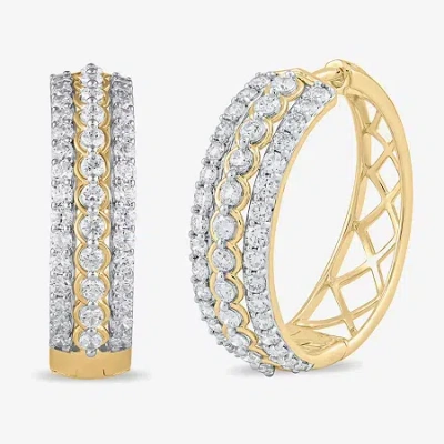 Fine Jewelry Womens 2 Ct. T.w. Lab Grown White Diamond 10k Gold 25.1mm Hoop Earrings In Transparent