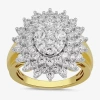 Fine Jewelry Womens 2 Ct. T.w. Lab Grown White Diamond 10k Gold Cluster Cocktail Ring In Transparent