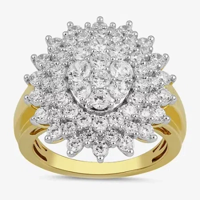 Fine Jewelry Womens 2 Ct. T.w. Lab Grown White Diamond 10k Gold Cluster Cocktail Ring In Transparent