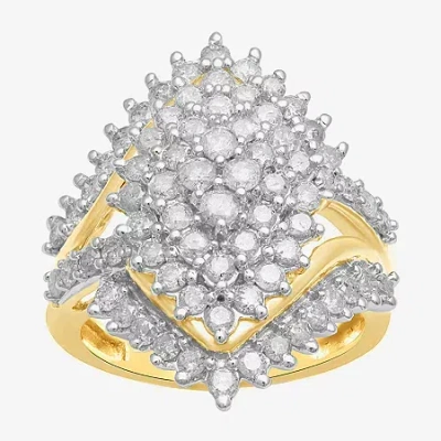 Fine Jewelry Womens 2 Ct. T.w. Lab Grown White Diamond 10k Gold Cluster Cocktail Ring In Transparent