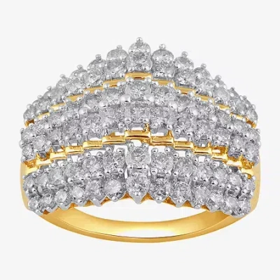 Fine Jewelry Womens 2 Ct. T.w. Lab Grown White Diamond 10k Gold Cocktail Ring In Transparent