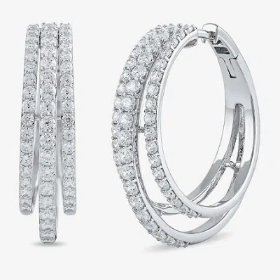 Fine Jewelry Womens 2 Ct. T.w. Lab Grown White Diamond 10k White Gold 26.1mm Hoop Earrings In Transparent