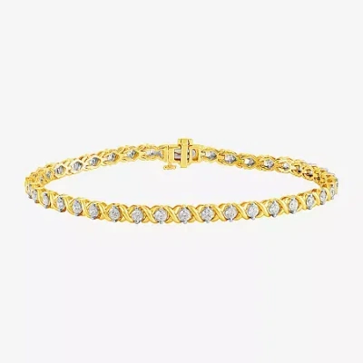 Fine Jewelry Womens 2 Ct. T.w. Lab Grown White Diamond 10k White Gold 7.5 Inch Tennis Bracelet In Yellow