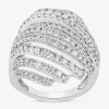 Fine Jewelry Womens 2 Ct. T.w. Lab Grown White Diamond 10k White Gold Cluster Cocktail Ring In Transparent
