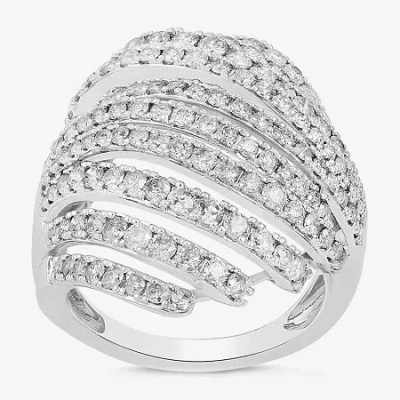 Fine Jewelry Womens 2 Ct. T.w. Lab Grown White Diamond 10k White Gold Cluster Cocktail Ring In Transparent