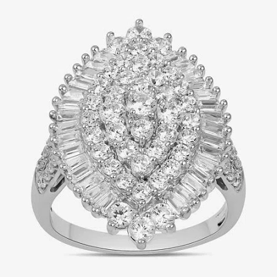 Fine Jewelry Womens 2 Ct. T.w. Lab Grown White Diamond 10k White Gold Marquise Cluster Cocktail Ring