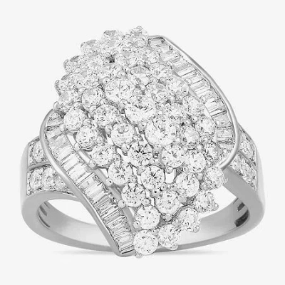 Fine Jewelry Womens 2 Ct. T.w. Lab Grown White Diamond 10k White Gold Marquise Cluster Cocktail Ring