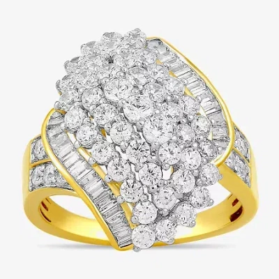 Fine Jewelry Womens 2 Ct. T.w. Lab Grown White Diamond 10k White Gold Marquise Cluster Cocktail Ring In Yellow