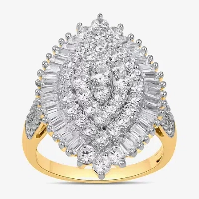 Fine Jewelry Womens 2 Ct. T.w. Lab Grown White Diamond 10k White Gold Marquise Cluster Cocktail Ring In Yellow