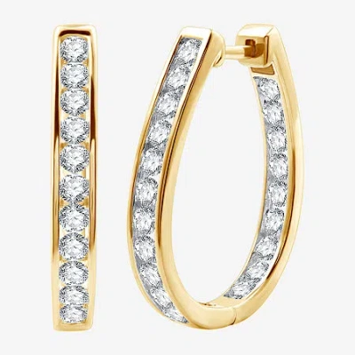 Fine Jewelry Womens 2 Ct. T.w. Lab Grown White Diamond 14k Gold Over Silver Sterling Silver 27mm Hoop Earrings In Transparent