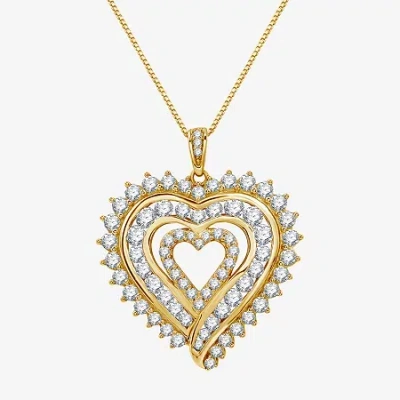 Fine Jewelry Womens 2 Ct. T.w. Lab Grown White Diamond 14k Gold Over Silver Sterling Silver Heart 18 Inch Pendant In Transparent
