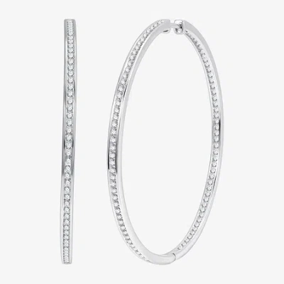 Fine Jewelry Womens 2 Ct. T.w. Lab Grown White Diamond Sterling Silver 51.3mm Hoop Earrings
