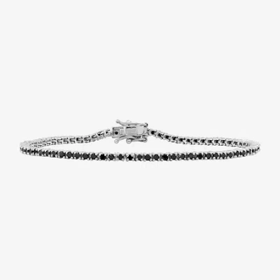 Fine Jewelry Womens 2 Ct. T.w. Natural Black Diamond Sterling Silver Round Tennis Bracelet In Transparent
