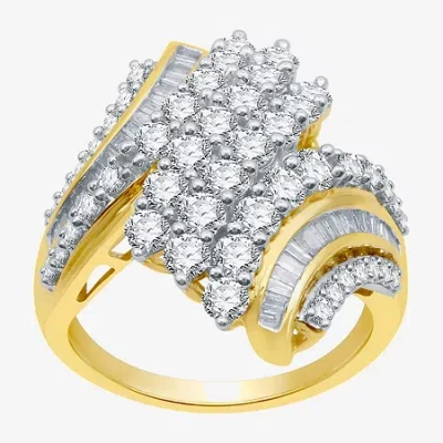 Fine Jewelry Womens 2 Ct. T.w. Natural White Diamond 10k Gold Cluster Cocktail Ring In Transparent