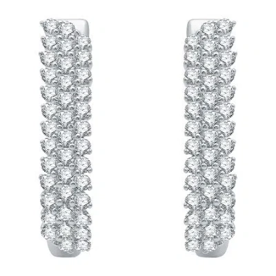 Fine Jewelry Womens 2 Ct. T.w. Natural White Diamond 10k White Gold 26.9mm Hoop Earrings In Transparent