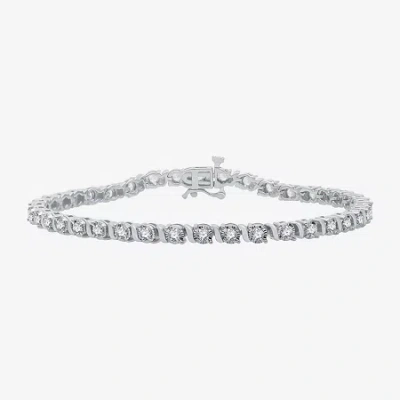 Fine Jewelry Womens 2 Ct. T.w. Natural White Diamond 10k White Gold 7.5 Inch Tennis Bracelet In Transparent