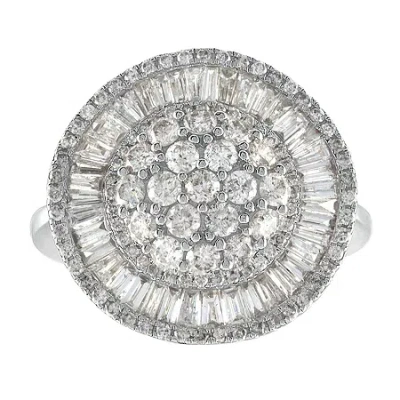 Fine Jewelry Womens 2 Ct. T.w. Natural White Diamond 14k White Gold Halo Cocktail Ring