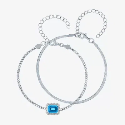 Fine Jewelry Womens 2-pc. Gemstone Gold Over Silver Bracelet Set In Blue
