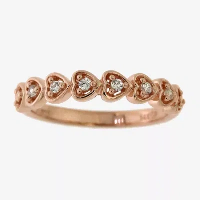 Fine Jewelry Womens 2.5mm 1/10 Ct. T.w. Natural White Diamond 10k Rose Gold Over Silver Heart Band In Transparent