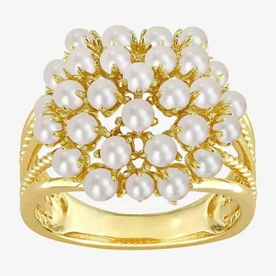 Fine Jewelry Womens 2.5mm White Cultured Freshwater Pearl 18k Gold Over Silver Cocktail Ring In Transparent