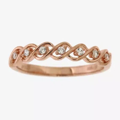 Fine Jewelry Womens 2mm 1/10 Ct. T.w. Natural White Diamond 14k Rose Gold Over Silver Band