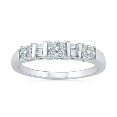 Fine Jewelry Womens 2mm 1/4 Ct. T.w. Natural White Diamond Sterling Silver Band In Transparent