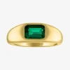 Fine Jewelry Womens 2mm Lab Created Green Emerald 14k Gold Over Silver Band In Green