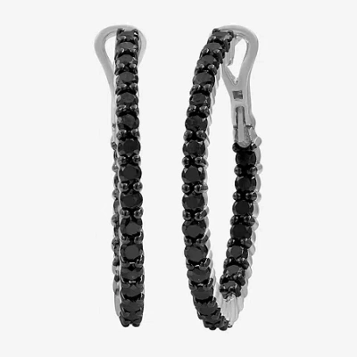 Fine Jewelry Womens 3 Ct. T.w. Natural Black Diamond Sterling Silver 31.9mm Round Hoop Earrings In Transparent