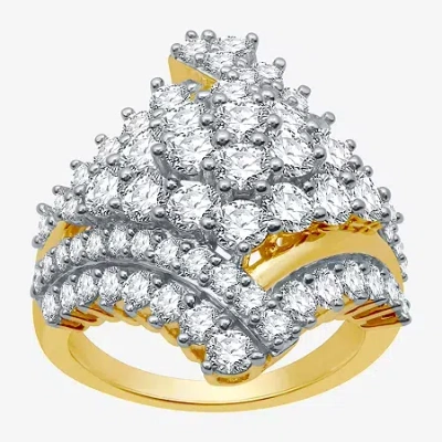 Fine Jewelry Womens 3 Ct. T.w. Natural White Diamond 10k Gold Cluster Cocktail Ring In Transparent
