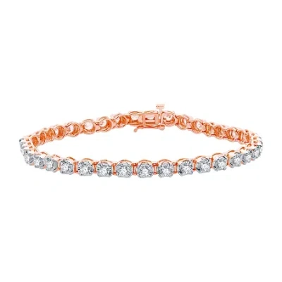 Fine Jewelry Womens 3 Ct. T.w. Natural White Diamond 10k Rose Gold 7.5 Inch Tennis Bracelet In Transparent