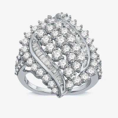 Fine Jewelry Womens 3 Ct. T.w. Natural White Diamond 10k White Gold Cluster Cocktail Ring