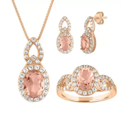 Fine Jewelry Womens 3-pc. Simulated Morganite 14k Rose Gold Over Silver Jewelry Set In Pink