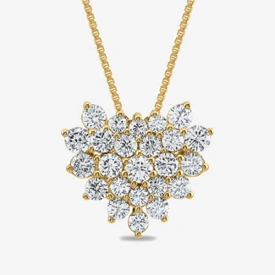 Fine Jewelry Womens 3/4 Ct. T.w. Lab Grown White Diamond 10k Gold Heart 18 Inch Pendant Necklace In Transparent