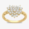 Fine Jewelry Womens 3/4 Ct. T.w. Lab Grown White Diamond 10k Gold Heart Cluster Cocktail Ring In Transparent