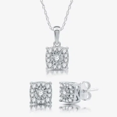 Fine Jewelry Womens 3/4 Ct. T.w. Lab Grown White Diamond Sterling Silver Cushion 2-pc. Jewelry Set In Transparent