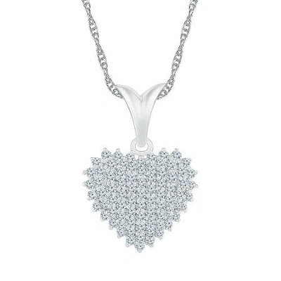 Fine Jewelry Womens 3/4 Ct. T.w. Natural White Diamond 10k White Gold Heart 18 Inch Pendant Necklace In Transparent