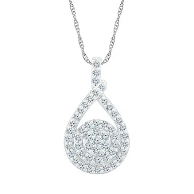 Fine Jewelry Womens 3/4 Ct. T.w. Natural White Diamond 10k White Gold Pear 18 Inch Pendant Necklace In Transparent