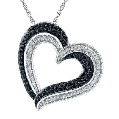 Fine Jewelry Womens 3/8 Ct. T.w. Natural Black Diamond Sterling Silver Heart 18 Inch Pendant Necklace In Transparent