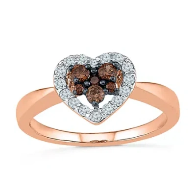 Fine Jewelry Womens 3/8 Ct. T.w. Natural Champagne Diamond 10k Rose Gold Heart Halo Cocktail Ring In Transparent