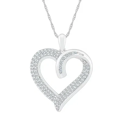 Fine Jewelry Womens 3/8 Ct. T.w. Natural White Diamond 10k White Gold Heart 18 Inch Pendant Necklace In Transparent