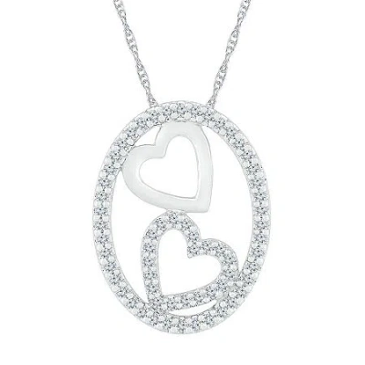 Fine Jewelry Womens 3/8 Ct. T.w. Natural White Diamond 10k White Gold Heart Oval 18 Inch Pendant Necklace In Transparent