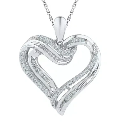 Fine Jewelry Womens 3/8 Ct. T.w. Natural White Diamond Sterling Silver Heart 18 Inch Pendant Necklace In Transparent