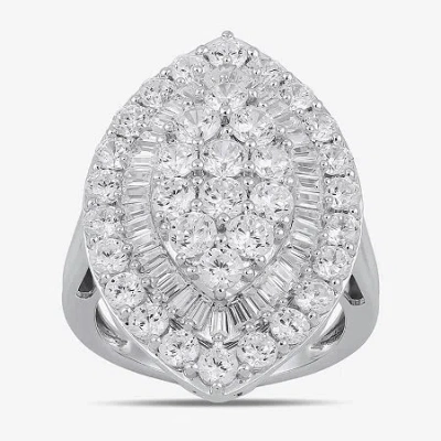 Fine Jewelry Womens 4 Ct. T.w. Lab Grown White Diamond 10k White Gold Marquise Cluster Halo Cocktail Ring