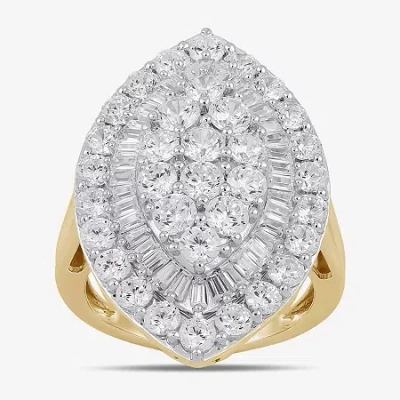 Fine Jewelry Womens 4 Ct. T.w. Lab Grown White Diamond 10k White Gold Marquise Cluster Halo Cocktail Ring In Yellow