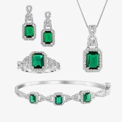 Fine Jewelry Womens 4-pc. Simulated Emerald & Cubic Zirconia Silver Over Brass Jewelry Set In Transparent