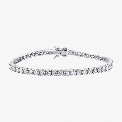 Fine Jewelry Womens 5 1/10 Ct. T.w. Lab Created White Moissanite Sterling Silver 7 Inch Tennis Bracelet In Transparent
