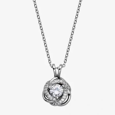 Fine Jewelry Womens 5/8 Ct. T.w. Cubic Zirconia Platinum Over Silver Knot 18 Inch Pendant Necklace In Transparent