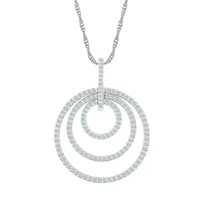 Fine Jewelry Womens 5/8 Ct. T.w. Natural White Diamond 10k White Gold Circle 18 Inch Pendant Necklace In Transparent
